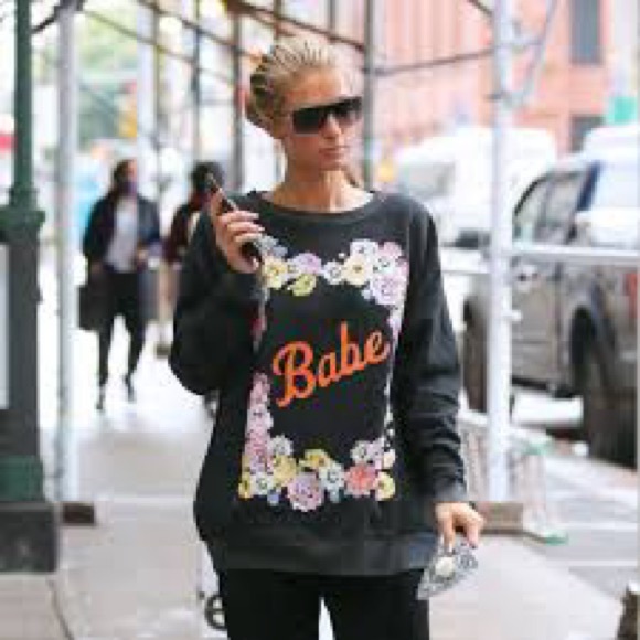 Wildfox Roadtrip Babe Sweatshirt Black Sun Faded Wash With Floral Design NWOT L - Picture 6 of 6